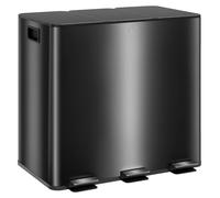 HOMCOM Poubelle cuisine 3 x 15L, poubelle tri sélectif avec 3 compartiments, pédale, seaux intérieurs amovibles, couvercle à fermeture en douceur et poignées anti-traces acier inoxydable noir brillant
