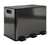 HOMCOM Poubelle cuisine 3 x 15L, poubelle tri sélectif avec 3 compartiments, pédale, seaux intérieurs amovibles, couvercle à fermeture en douceur et poignées anti-traces acier inoxydable noir brillant