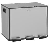HOMCOM Poubelle cuisine 3 x 20L, poubelle tri sélectif avec 3 compartiments, pédale, seaux intérieurs amovibles, couvercle à fermeture en douceur et poignées, anti-traces, acier inoxydable, argent