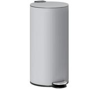 HOMCOM Poubelle Cuisine 30L Couvercle en Bambou Fermeture Douce Gris Clair | Poubelle à Pédale en Métal, Seau Intérieur Amovible, Maintien en Ouverture, pour Cuisine, Bureau, Maison