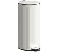 HOMCOM Poubelle Cuisine 30L, Poubelle à Pédale en Métal avec Seau Intérieur Amovible, Couvercle en Bambou à Fermeture Douce et Maintien en Ouverture, pour Cuisine, Bureau, Maison, Crème
