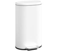 HOMCOM Poubelle Cuisine 30L Poubelle à Pédale Seau Intérieur Amovible Blanc | Rectangulaire, Couvercle Fermeture Douce 90° Maintien Ouverture, Anti-Traces, pour Bureau et Maison