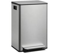 HOMCOM Poubelle cuisine 50L, poubelle à pédale en acier inoxydable avec seau intérieur amovible, couvercle à fermeture douce et maintien en ouverture, filtre anti-odeurs, poignées, anti-traces, argent