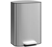 HOMCOM Poubelle cuisine 50L, poubelle à pédale en acier inoxydable avec seau intérieur amovible, couvercle à fermeture douce et maintien en ouverture, filtre anti-odeurs, poignées, anti-traces, gris