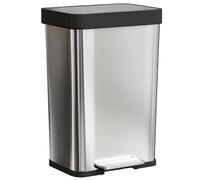 HOMCOM Poubelle cuisine 60L couvercle douce, 44x36x66.5cm, argent | Poubelle à pédale avec fonction maintien ouvert, compartiment déodorant, acier inoxydable