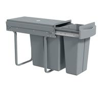 HOMCOM Poubelle Cuisine Coulissante Encastrable 30L Couvercle Motif Losange | 2 Compartiments Amovibles, Poubelle Sous Évie, Coulissement Fluide, Poignée, pour Déchets Recyclage