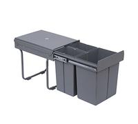 HOMCOM Poubelle cuisine coulissante encastrable 40L avec 3 bacs amovibles pour tri sélectif 2 x 10L et 1 x 20L - gris