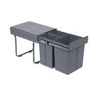 HOMCOM Poubelle cuisine coulissante encastrable 40L avec 3 bacs amovibles pour tri sélectif 2 x 10L et 1 x 20L - gris