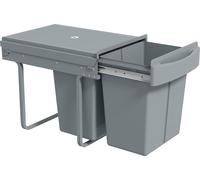 HOMCOM Poubelle cuisine coulissante encastrable avec 2 x 20 L compartiments amovibles, poubelle sous évier avec couvercle givré, coulissement fluide et poignée, pour déchets et recyclage, gris