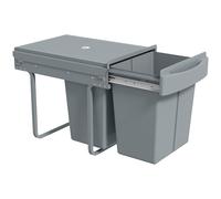 HOMCOM Poubelle cuisine coulissante encastrable avec 2x20 L compartiments amovibles, poubelle sous évier avec couvercle givré, coulissement fluide et poignée, pour déchets et recyclage, gris