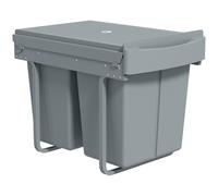 HOMCOM Poubelle cuisine, poubelle sous évier coulissante encastrable avec 2 x 20 L compartiments amovibles, 52x33,5x41cm, gris