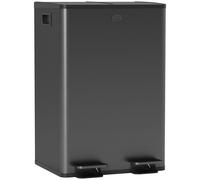 HOMCOM Poubelle de cuisine 2 compartiments de 2 x 28L, acier inoxydable, couvercle à fermeture douce, 45,8x36x67,6cm, noir