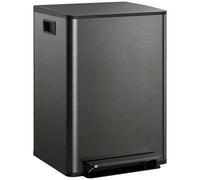 HOMCOM Poubelle de cuisine 2 compartiments de 2 x 30L, acier inoxydable, couvercle à fermeture douce, 47,7x37,5x66,8cm, noir