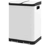 HOMCOM Poubelle de cuisine 2 x 30L avec pédale en acier inoxydable, 2 compartiments, couvercle à fermeture douce, 60L, blanc