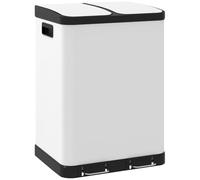 HOMCOM Poubelle de Cuisine 2 x 30L Poubelle à Pédale 2 Compartiments Blanc | Acier Inoxydable, Couvercle à Fermeture Douce, Seaux Intérieurs Amovibles, pour le Recyclage et les Déchets
