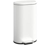 HOMCOM Poubelle de cuisine 30 L à pédale avec couvercle à fermeture douce, pédale en métal, blanc crème, 36,5 x 31 x 61 cm
