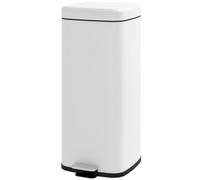 HOMCOM Poubelle de cuisine 30L avec couvercle à fermeture douce et pédale, seau intérieur amovible, 28L x 35l x 63,5H cm, blanc