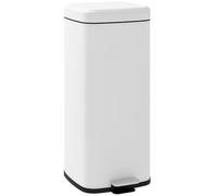 HOMCOM Poubelle de cuisine 30L poubelle à pédale en acier inoxydable avec couvercle à fermeture douce, compacte, seau intérieur amovible, 28L x 35l x 63,5H cm, blanc