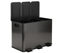 HOMCOM Poubelle de cuisine 45L avec 3 compartiments de 15L, couvercle, seaux intérieurs amovibles, 3 x 15L, noir