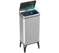HOMCOM Poubelle de Cuisine Automatique 50 L, Poubelle de Cuisine en Acier Inoxydable avec Capteur Infrarouge, Fermeture Douce, Argent
