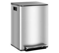 HOMCOM Poubelle de cuisine de 2 x 20L poubelle à pédale 2 compartiments, en acier inoxydable avec couvercle à fermeture douce, seaux amovibles, 41,8L x 36,7l x 58H cm argenté