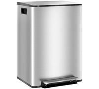 HOMCOM Poubelle de cuisine de 2 x 30L poubelle à pédale 2 compartiments, en acier inoxydable avec couvercle à fermeture douce, seaux amovibles, 47,7L x 37,5l x 66,8H cm argenté