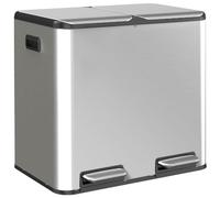 HOMCOM Poubelle de cuisine double 2 x 20 L en acier inoxydable, argenté | Tri sélectif, à pédale, 2 compartiments, couvercles amortis avec maintien ouvert, seaux amovibles, cuisine, maison, bureau