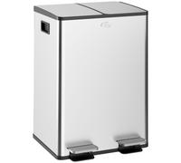 HOMCOM Poubelle de cuisine double, 2 x 28L, poubelle à pédale en acier inoxydable, 2 couvercles à fermeture douce, seaux intérieurs amovibles et poignées anti-empreintes digitales 45,8x36x67,6cm