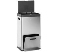 HOMCOM Poubelle de Cuisine Tri Sélectif 56L Acier Inox 410 Argent | Roulettes Recyclage, 3 Compartiments, Fermeture Douce, Pédale Large, Anti-Odeurs