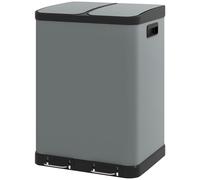 HOMCOM Poubelle double, 2 x 30L, résistant aux empreintes digitales, Pédale, bacs intérieurs amovibles, Gris