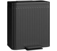 HOMCOM Poubelle double cuisine 2 x 20L pour recyclage et déchets, Noir | Anti-traces de doigts, couvercle à pédale à fermeture douce, seaux intérieurs amovibles