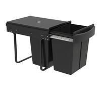 HOMCOM Poubelle sous Évier Coulissante 2x20L 52x33,5x41cm Noir | Poubelle de Tri Sélectif, Seaux Intérieurs Amovibles, Poignée, Coulissement en Douceur, Structure en Acier, Couvercle en ABS