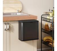 HOMCOM Poubelle suspendue 8L acier inoxydable couvercle pression noir | Poubelle, bac intérieur amovible, pour porte de placard cuisine, sous évier, chambre, bureau