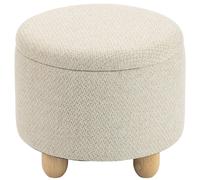 HOMCOM Pouf Coffre de Rangement Rond en Toile de Jute, Repose-pieds avec Couvercle, Pieds Bois Hévéa, Beige