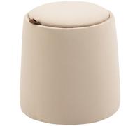 HOMCOM Pouf coffre rangement, pouf repose-pieds en tissu velours givré, couvercle réversible, Ø 44 x 47,5 cm, beige
