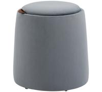 HOMCOM Pouf coffre rangement, pouf repose-pieds en tissu velours givré, couvercle réversible, Ø 44 x 47,5 cm, gris
