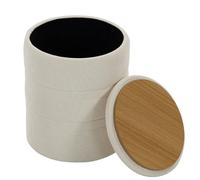 HOMCOM Pouf Coffre Rangement Salon Rond Couvercle Ø 36,5 x 46,5 cm Beige | Tabouret, Pouf Repose-Pieds en Chenille, pour Chambre à Coucher, Entrée, Salon, Charge 120 Kg