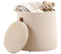 HOMCOM Pouf Coffre Rangement, Tabouret Rond avec Couvercle réversible, Pouf Repose-Pieds en Tissu Velours givré, pour la Chambre à Coucher, entrée, Salon, Charge 150 Kg, Ø 44 x 47,5 cm, Beige