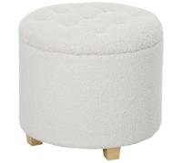HOMCOM Pouf coffre rangement, tabouret rond, pouf repose-pieds en tissu bouclette, charge 120 Kg, Ø 45 x 41 cm, blanc