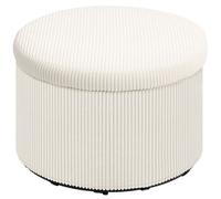 HOMCOM Pouf coffre rangement, tabouret rond, pouf repose-pieds en velours côtelé, charge 120 Kg, Ø 60 x 41 cm, beige