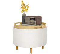 HOMCOM Pouf de rangement avec couvercle rabattable 56x56x42cm Blanc | Tabouret rond, siège cube, pouf, tabouret rembourré avec pieds en bois, aspect velours.