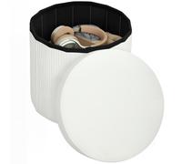 HOMCOM Pouf de rangement Banc de rangement pliable 35 L 38x38x38 cm Revêtement en velours Coffre de rangement rond Crème
