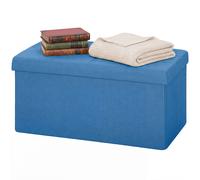 HOMCOM Pouf de rangement, Banc de rangement pliable 84 L 76x38x38 cm Revêtu en lin synthétique Bleu clair