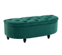HOMCOM Pouf de Rangement Coffre 2 en 1 - Pouf capitonné Demi-Cercle - Pieds Bois hévéa Noir revêtement Velours vert