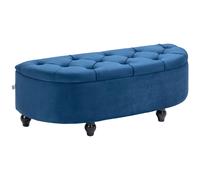 HOMCOM Pouf de Rangement Coffre 2 en 1 - Pouf capitonné Demi-Cercle - Pieds Bois hévéa Noir revêtement Velours Bleu