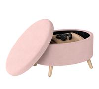 HOMCOM Pouf de Rangement Ovale Banc de Rangement 71x51,5x42 cm Revêtu de Velours avec Pieds en Bois Massif Rose Clair
