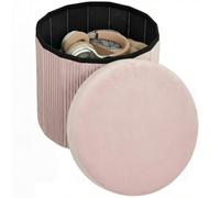 HOMCOM Pouf de Rangement Pliable Velours 35L 38x38x38 cm Rose | Banc de rangement, coffre de rangement, capacité 120 kg, tabouret pour salon, chambre, entrée