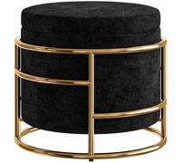 HOMCOM Pouf de rangement rembourré, repose-pieds en cadre métallique, doré, Noir
