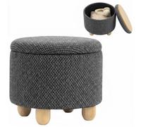 HOMCOM Pouf de rangement, repose-pieds rond en toile de jute avec couvercle, pieds en bois d'hévéa, pour chambre à coucher, couloir, salon, 38,5 x 38,5 cm, gris foncé
