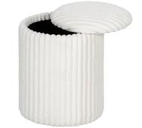 HOMCOM Pouf de rangement - Tabouret rond avec couvercle réversible - Texture marbre - Aspect velours côtelé - Table d'appoint moderne pour salon, chambre à coucher - 35 x 35 x 45 cm - Blanc